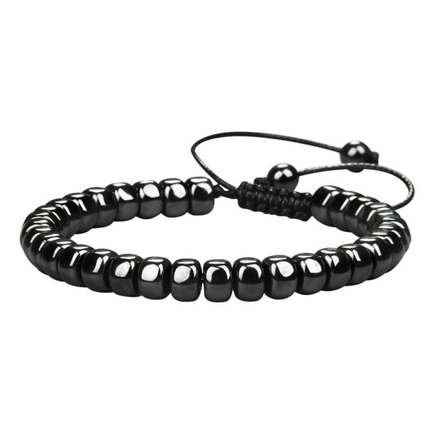 Pulsera magnética de piedra biliar negra, piedra energética para la salud, pulsera tejida retro