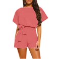 thumbnail image 2 of Babysbule Women Shorts Clearance Woman's Summer Short Sleeve Solid Color Fashion Backless Casual Loose Jumpsuit, 2 of 9