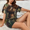 thumbnail image 4 of Sikiie Jungle Hat Bear Womens Pajama Sets Short Sleeve Top With Pants Sleepwear 2 Piece Lounge Set3X-Large, 4 of 6