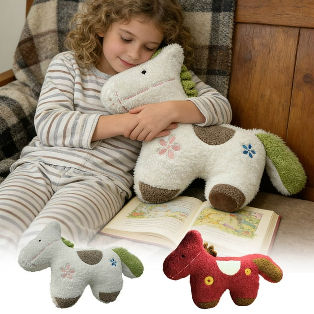 Almohada Almohada de peluche con forma de caballo rojo, cojín suave irregular para sofá, sala de estar, decoración de coche, mascota temática del año 2026 (1 unidad) JASKFLY