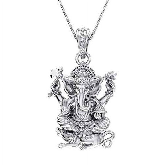 Sterling Silver (92.5% purity) God Ganesh Pendant for Men & Women Pure Silver Lord Ganapathy Locket for Good Health & Wealth INCLUDING Silver Chain