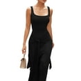 thumbnail image 2 of Women'S Summer Square Collar Sleeveless Tank Dress Sexy- Double Lined Bodycon Maxi Long Dresses Black M, 2 of 9