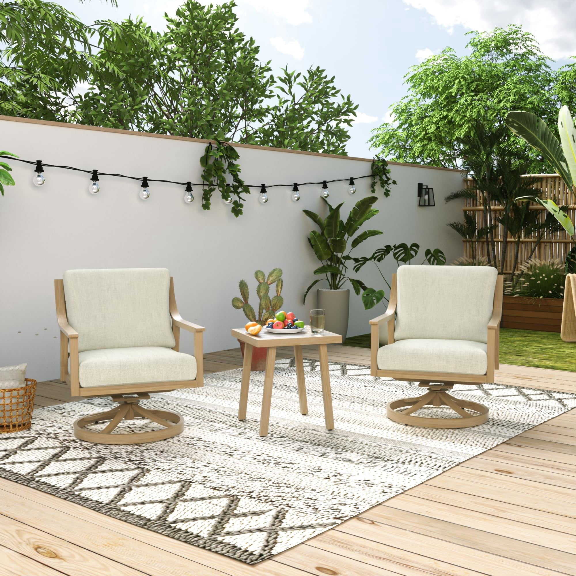 Patio Swivel Chair Outdoor Aluminum Armchair 360 Degree Rotating Sofa Chair with Thick Cushion Patio Seating for Deck Porch Backyard, Beige