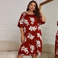 thumbnail image 2 of Baywell Plus Size Women's Nightgown 3/4 Sleeves Print Pullover Casual Round Neck Pajamas Knee Length Sleep Dress, 2 of 4