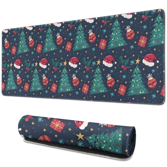 Long Mouse Pads for Desk,Dark Blue Christmas Pattern Desk Mats on Top Of Desks, Desk Mouse Pad Extra Large with 3mm Non-Slip Base and Stitched Edge for Gaming,Office,Work,Home 31.5x11.8in