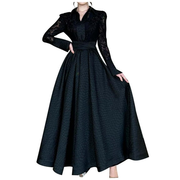 Women's Elegant Beaded Lace Formal Dress Long Sleeve Slim Fit French Style Evening Gown for
