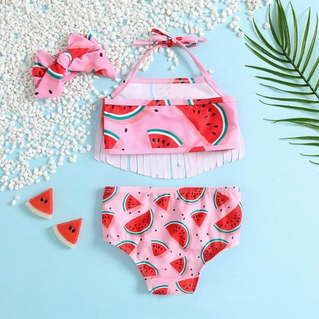 

Gubotare Summer Toddler Girls Bowknot Strawberry Prints Tassel Three Piece Swimwear Swimsuit Bikini Swimsuit Size 14 16 Girls Pink 18-24 Months