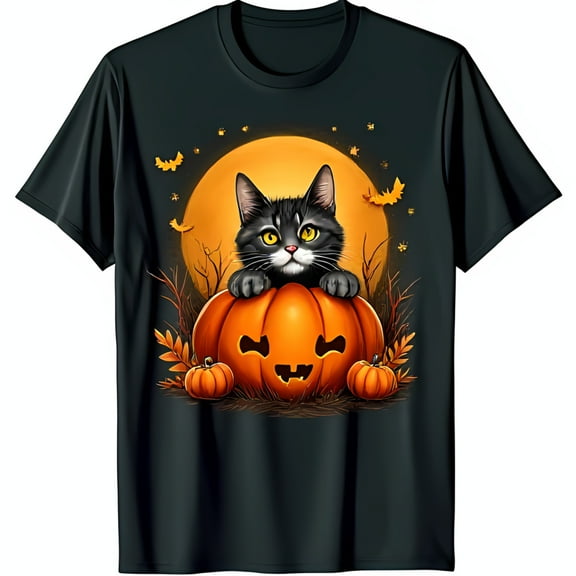 Spooky Black Cat & O Graphic Tee Halloween T-Shirt