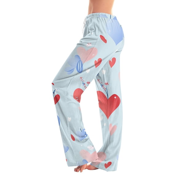Women's Drawstring Valentine's Day Printed Casual Pants, Elastic Waist Lounge Pants for Women, Holiday Themed Sleepwear Pajama Pants, Comfortable Fit,Wine,M