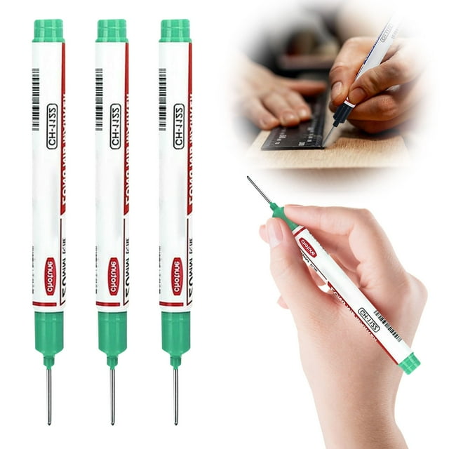 Long Nib Marker Ecohintz 3-Pack Long Head Woodworking Markers – Deep Hole Ink Pens for Carpentry/Bathroom Tiling | 5-Color Coding Set (3Pcs), Deep Hole Marker Pens, Green