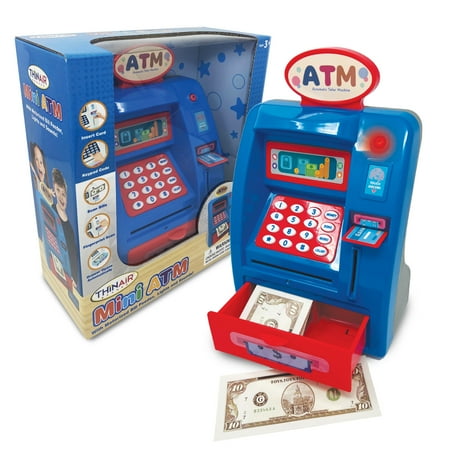 Playful Minds: Mini ATM - Lights & Sounds Piggy Bank Station, Toy Machine, Money & Debit Card, Bill Feeder, Preschool Pretend Play & Learn, Kids 3+