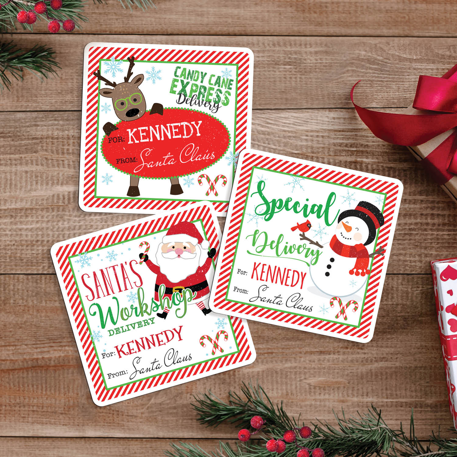 Candy Cane Express Personalized Gift Sticker Set