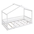 thumbnail image 5 of Jopath Twin Size Floor Bed, Wood Bed with Slatted Base House Bed Frame with Fence for Kids Teens Girls Boys White, 5 of 9