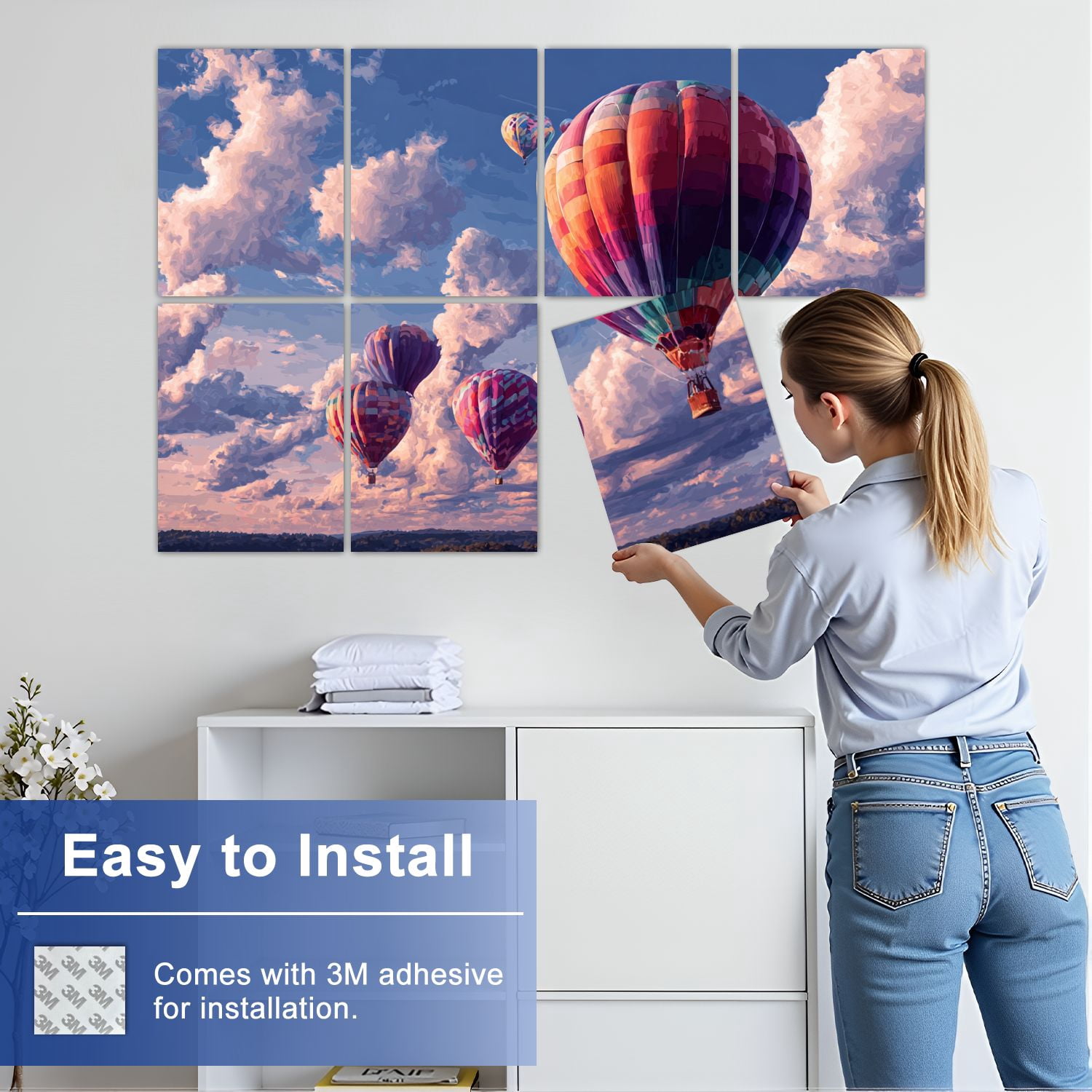 8 Pack Art Acoustic Panels Sound Absorbing Cheerful Hot Air Balloons Decorative Soundproof Wall Panels Self Adhesive for Nursery Game Room Bedroom 48"x32"