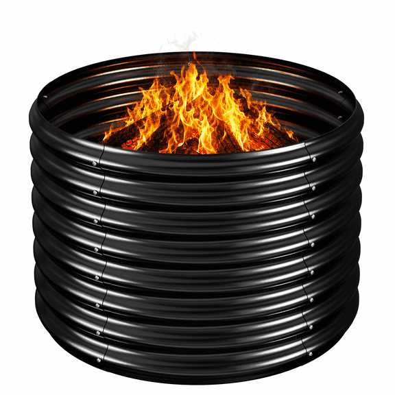 Land Guard 36 inch Fire Pit Ring, 3FT Galvanized Fire Ring, Wood Burning Fire Pits Ring, Outdoor Fireplace Height 18 Inch, Round Camp Fire Ring, Bonfire Pit for Camping, Backyard 3x3x2FT)