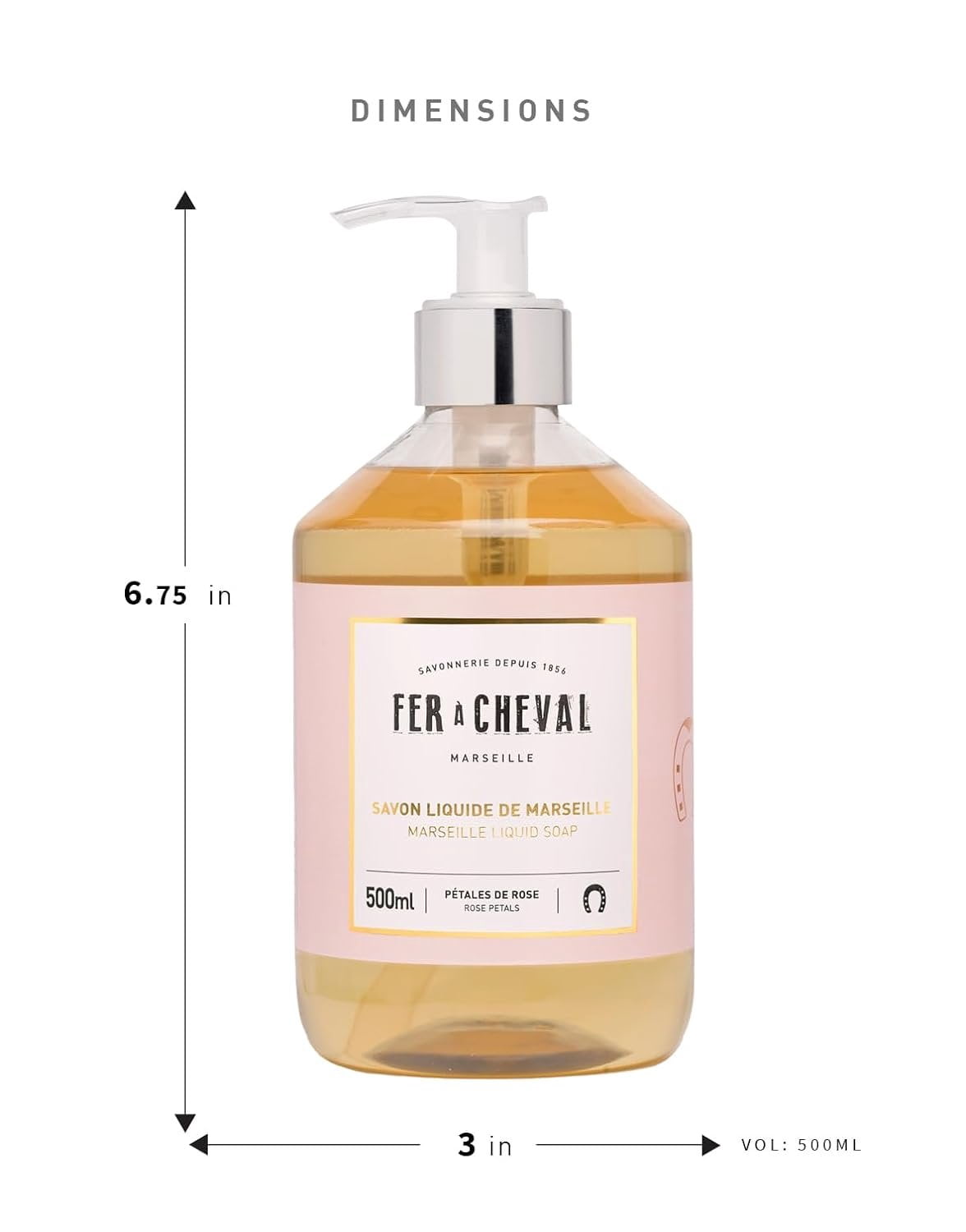 Fer Cheval Marseille Liquid Soap Rose Petal - Hydrating Hand Soap with Argan & Coconut Oil, No SLS/Parabens, 2-Pack