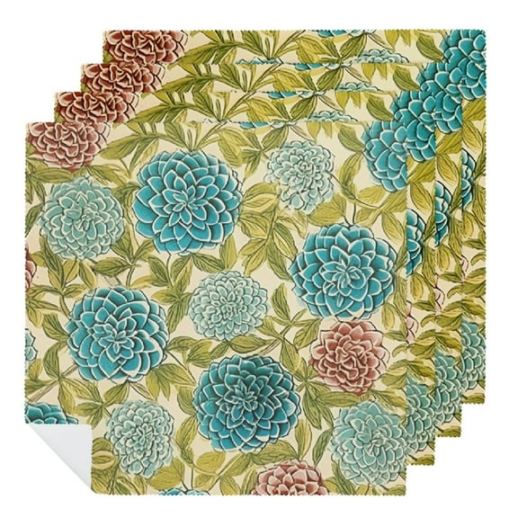 Qinduosi Washable Cloth Napkins - Lightweight Cloth Dinner Napkins - Everyday Use or Dinner Party and Events - Teal Indian Block Printed Soft  2 PCS