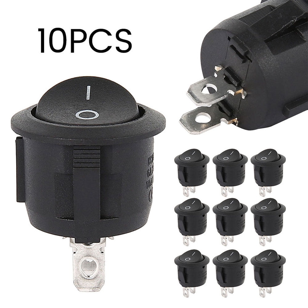 uxcell 10Pcs AC 250V/10A 125V/12A Green Lamp 3 Terminal SPST 2 Position Round Push Button On/Off Backlit Rocker Toggle Mini Switch