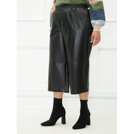 ELOQUII Elements Women's Plus Size Faux Leather Culotte Pants