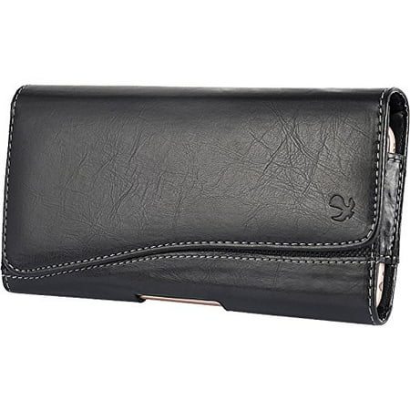 Htc Leather - HTC Desire 626 626s ~ EXTRA LARGE Horizontal Leather Pouch Carrying Case Holster Belt Clip Magnetic Closure Fits - Black New