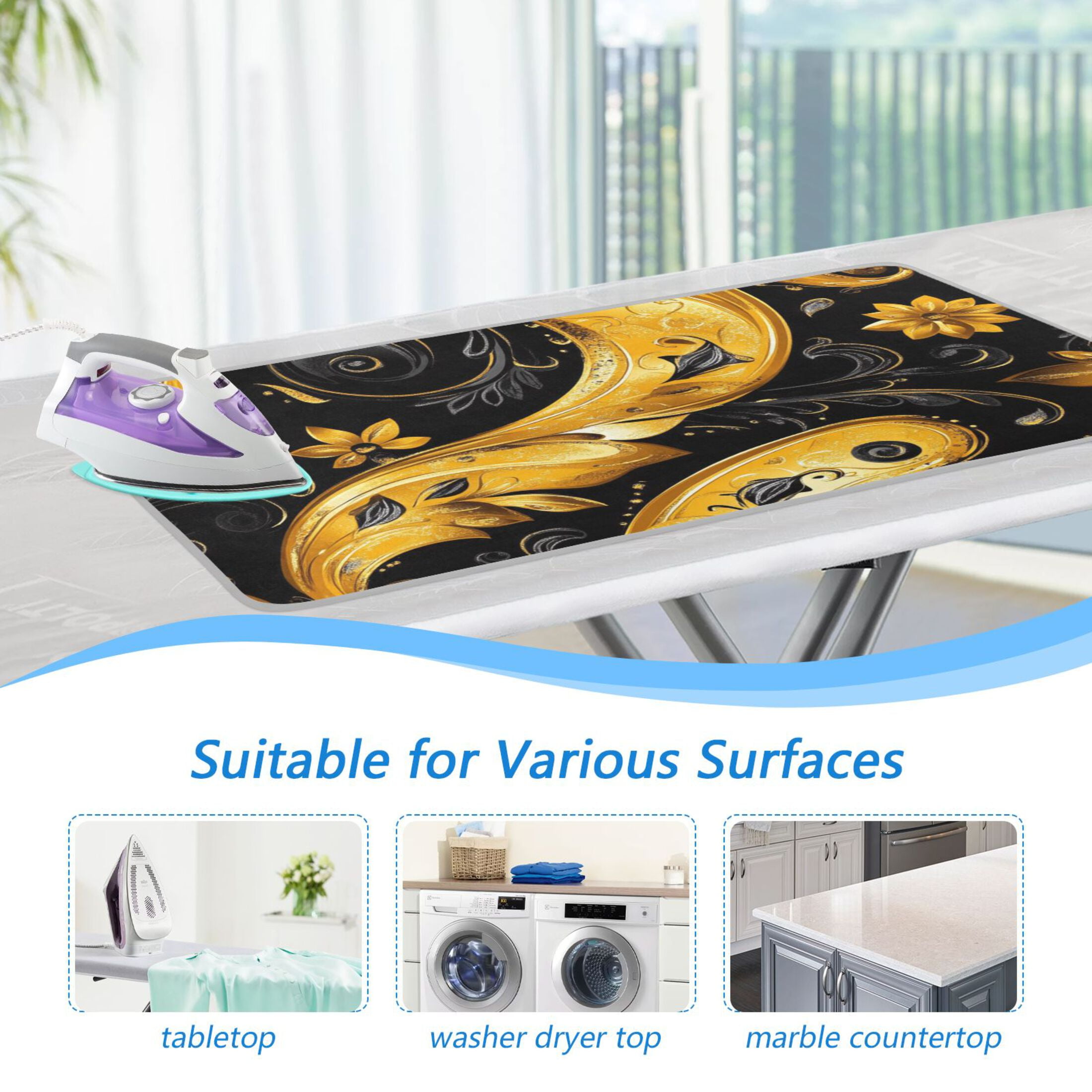 Gold Modern Art Deco Ironing Mat Blanket for Table Top Travel Portable Ironing Board Pad 47.2x27.6 Inch