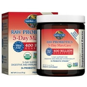 Garden of Life Organic Probiotic Powder for Women and Men - Raw Probiotics 5-Day Max Care 400 Billion CFU - 5-Day Support for Digestive and Immune Health - 2.4 oz Powder