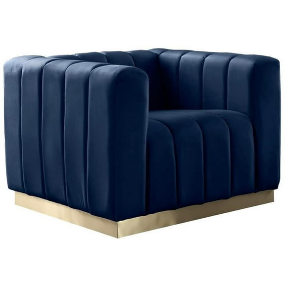 Maklaine Contemporary Velvet/Stainless Steel Chair in Navy/Brushed Gold