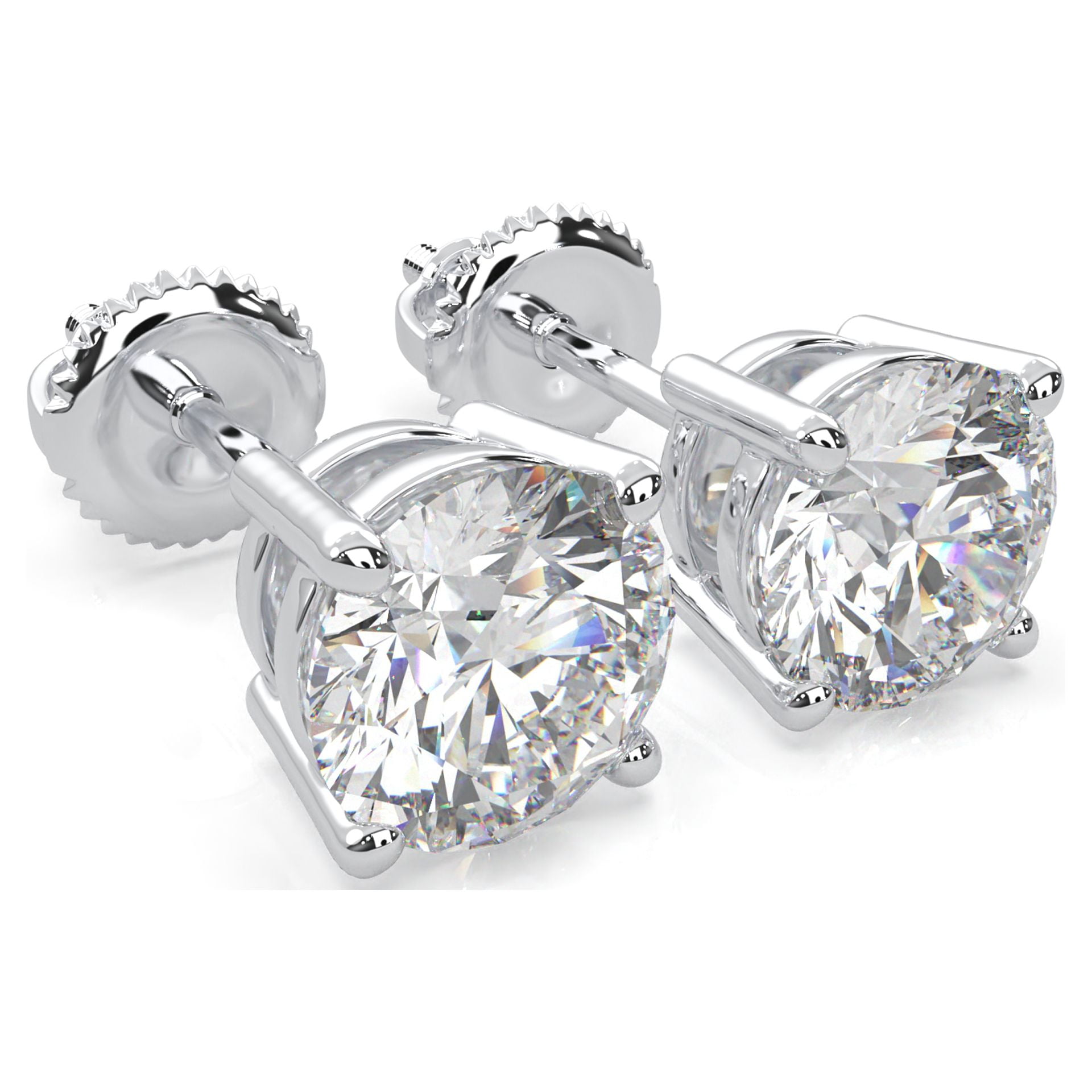Moissanite Stud Earrings, 0.3ct-4.00ct DF Color Brilliant Round Cut Lab Created Diamond Earrings 18K White Gold Plated Silver Screw Backs for Women Men