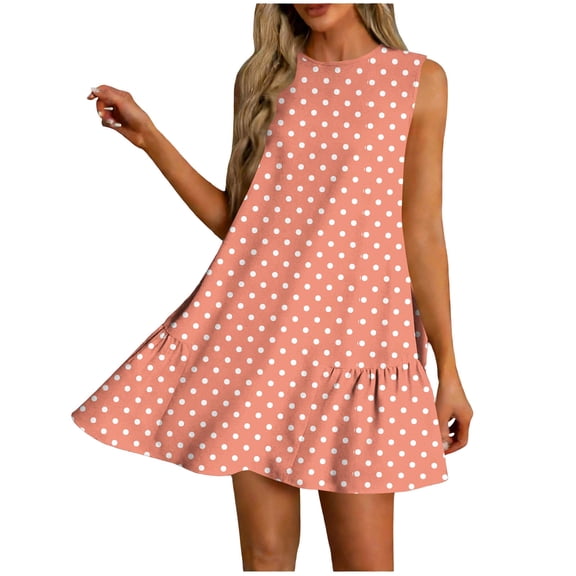 Efsteb Girls Polka Dots Sleeveless Dress Kids Casual Ruffle Hem A-Line Sundress for Summer (Orange,XL)