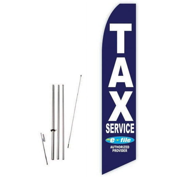 Tax Service E-File Authorized Provider Blue Super Novo Feather Flag - Complete with 15ft Pole Set and Ground Spike