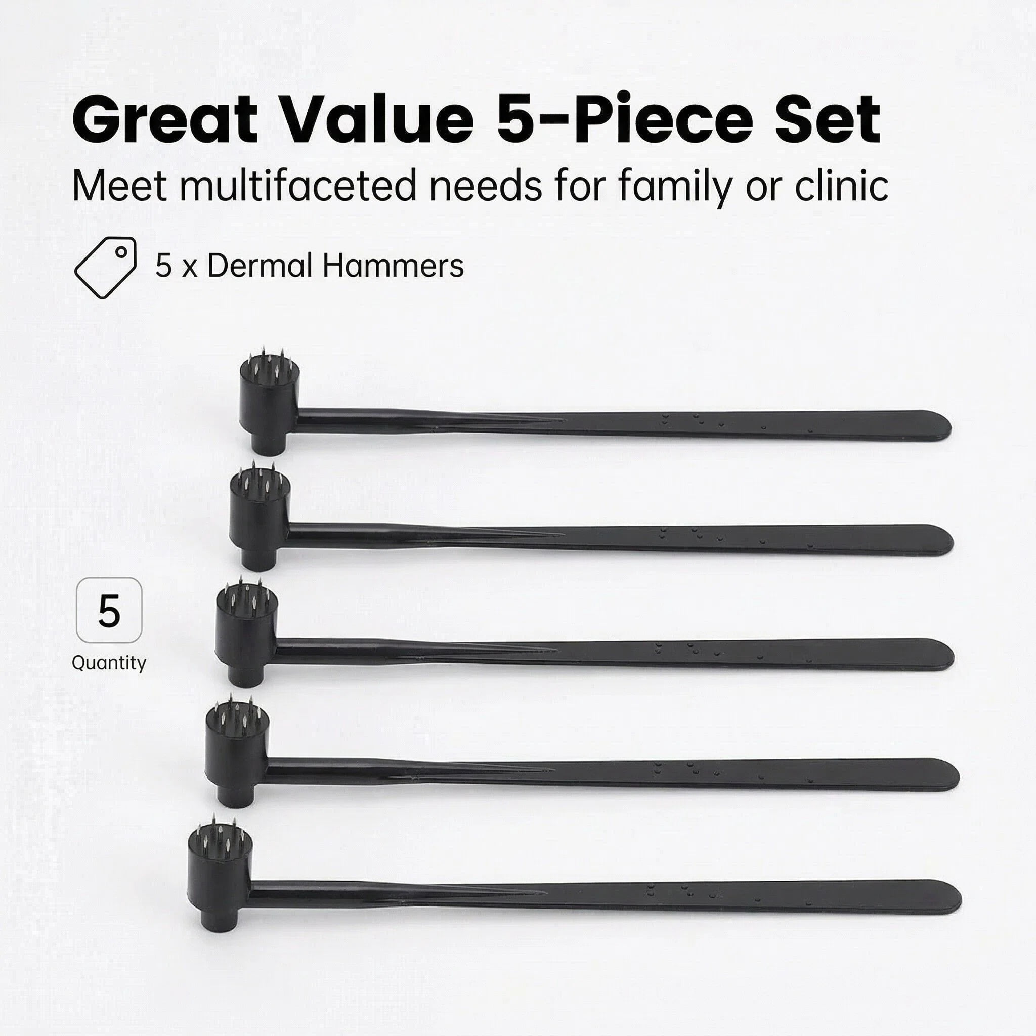 AXTQH 5PCS Plum Blossom Dermal Hammer Set, Single-Sided Seven-Star Needles with Flexible ABS Handle and Stainless Steel Tips, Professional Dermal Needle for Industry , Black