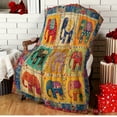 thumbnail image 4 of 1pc Bohemian Elephant Patchwork Quilt Blanket - Soft Flannel Fabric, Vibrant Multicolor Elephant Design, All-Season Cozy Throw for Sofa Bed Camping Travel, Home Decor Gift, Detailed Patchwork, Elepha, 4 of 7