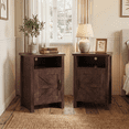 thumbnail image 2 of Furmax Farmhouse End Table, Nightstand Set of 2 with Barn Door and Shelf, Side Table for Living Room Bedroom, Dark Brown, 2 of 8