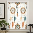 thumbnail image 4 of Boho Geometric Semi Sheer Curtains Drapes for Living Room,Bedroom,French Doors Window 54 Inches Long,Ethnic Feathers Patterns Retro Farmhouse Rod Pocket Chiffon Curtain Drapery Voile Draperies Panel, 4 of 6