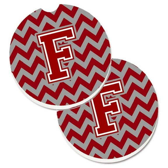 Letter F Chevron Maroon & White Set of 2 Cup Holder Car Coaster