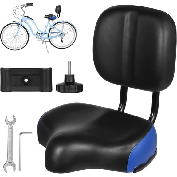 Bike Seat with Backrest - Oversized Bicycle Saddle with Back Support, Wide Bike Padded PU Cushion Saddle, Universal Saddle Replacement for Tricycle, Height Adjustable