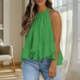 thumbnail image 5 of Otntypg Halter Tank Tops for Women Dressy Casual Summer Sleeveless Adjustable Tie Neckline Ruffle Hem Beach Tunic Vest Loose Flowy Elegant Blouse Green XL, 5 of 8