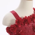 thumbnail image 2 of IDOPIP Infant Baby Flower Girl Dress Asymmetric Shoulder 3D Flowers Toddler Wedding Formal Birthday Party Pageant Tiered Tulle Gowns Tutu Dresses 9-12 Months Red, 2 of 8