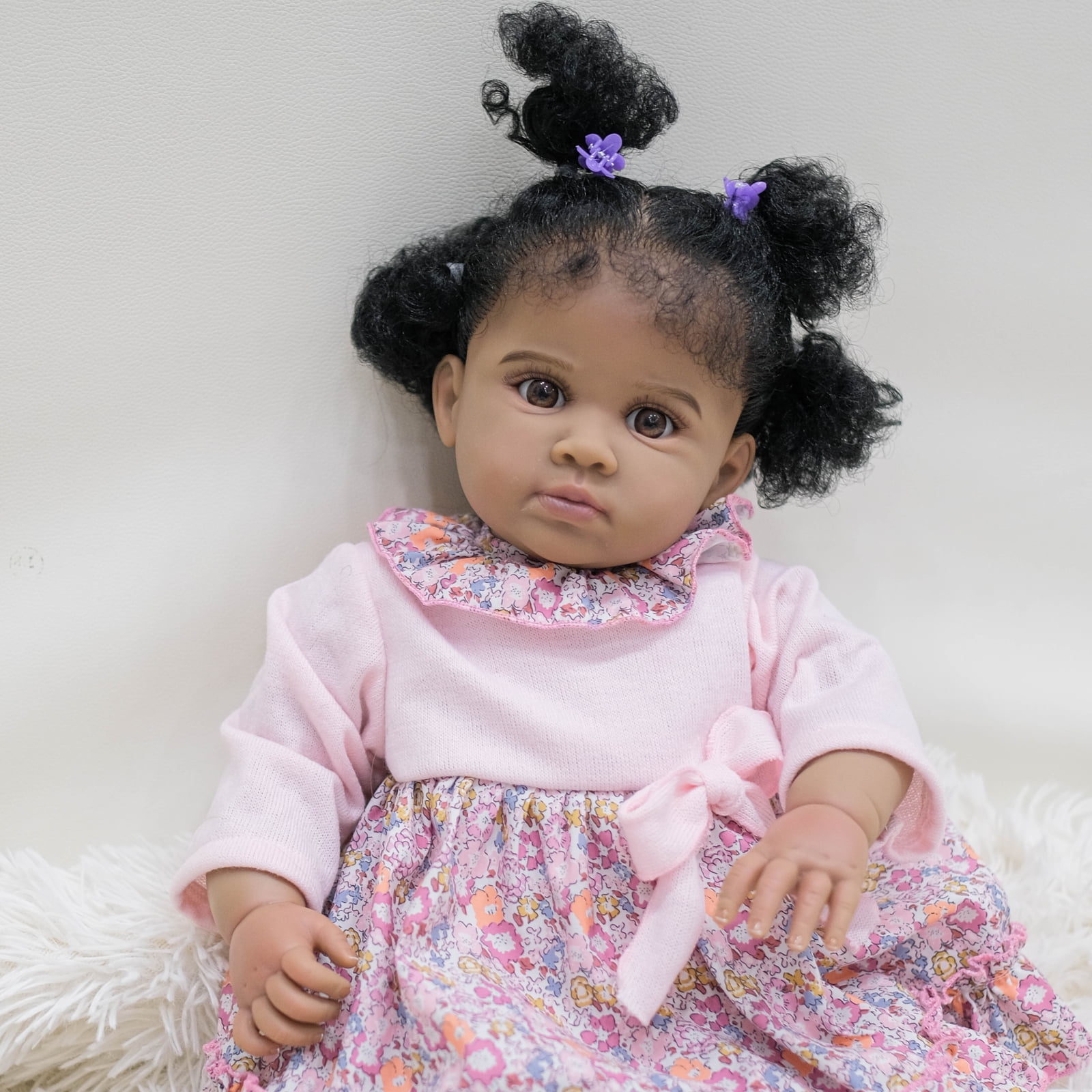 Reborn Baby Dolls Black Girl - Lifelike 24" Cloth Body Realistic Baby Doll Handmade Real Life Baby Dolls with Clothes and Toy Gift for Kids Age 3+