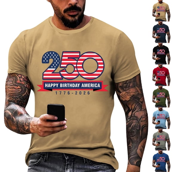 Dwelliawo 250 Anniversary Usa Shirt Men Short Sleeve USA Tops Usa Patriotic Apparel Plus Size T-Shirt Crewneck Casual Graphic Tee Black 3XL