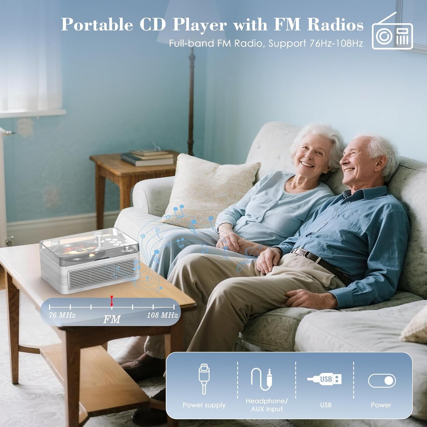 Qoosea CD Player Portable Bluetooth: CD Players for Home with Speakers Rechargeable & Radio & Remote Control Vintage CD-Player Support USB/AUX Playback Headphone Jack