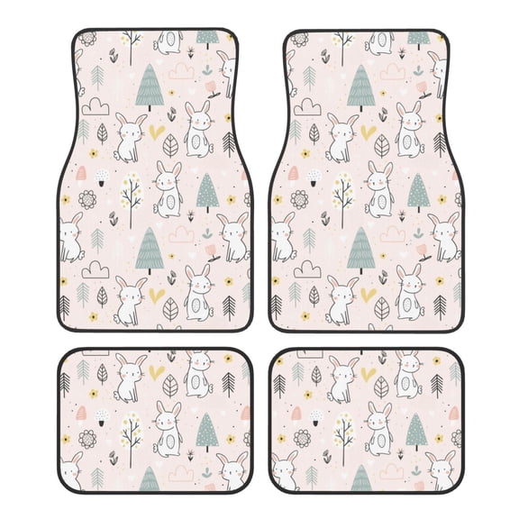 Balery Rabbit Forest Pattern 4-Piece Floor Mats, Heavy-Duty Rubber Liners, Anti-Slip Design, All-Season Automotive Protection, Vehicles, Cars, Trucks, and SUVs