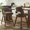 thumbnail image 3 of Usaint Distressed Faux Leather Swivel Bar Stools Set of 2 Cutout Backrest Solid Wood Legs for Kitchen Island Counter Chairs,Dark Brown, 3 of 11
