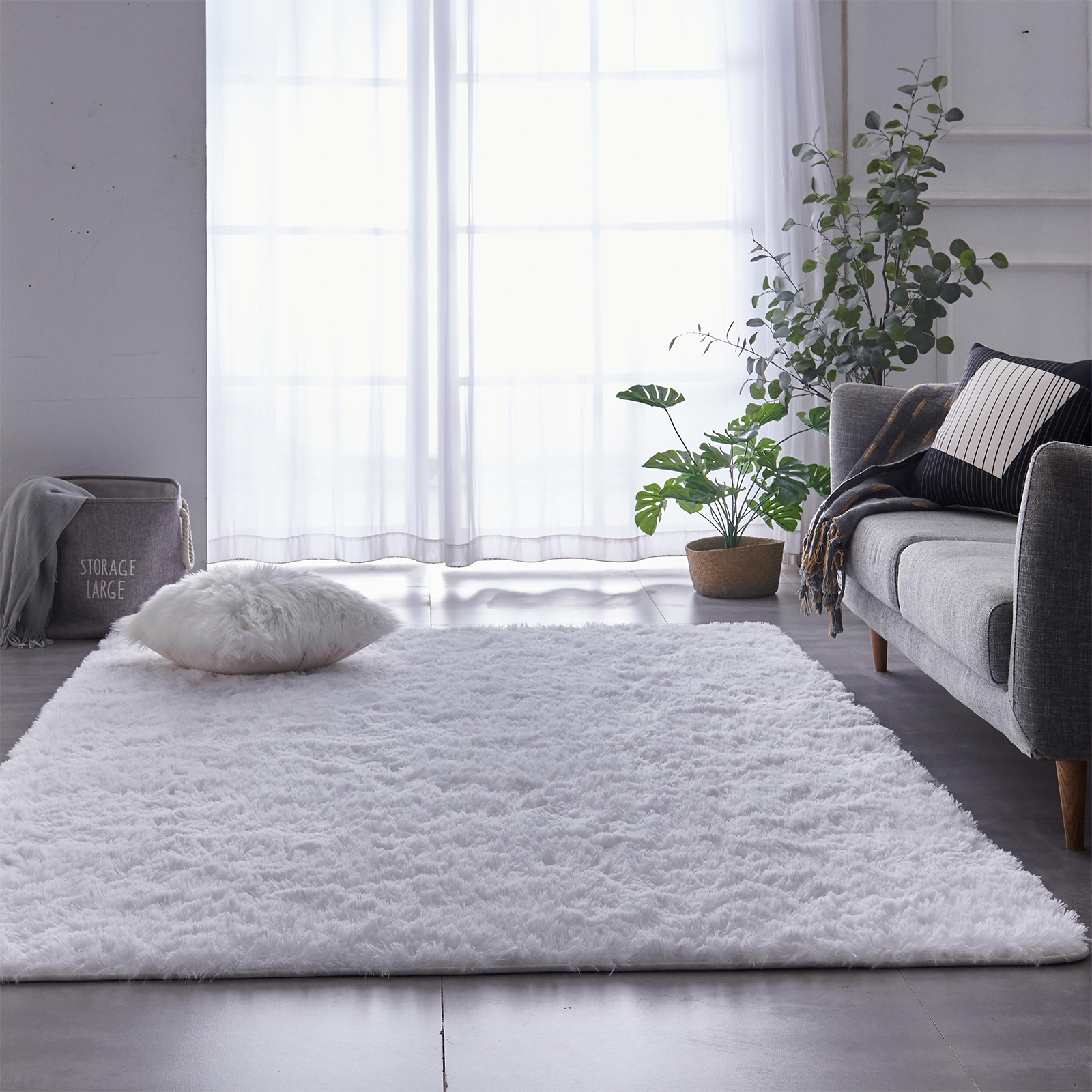 BRICHOEE 8 x 10 Shag Area Rugs, Soft Indoor Modern Nursery Rug, White Plush Shaggy Throw Carpets for Boy and Girls Room Dorm Living Room