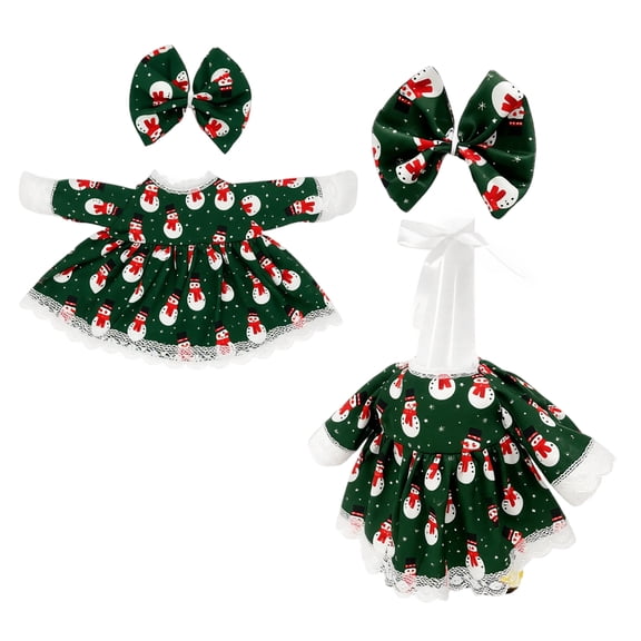 Porch Goose Outfit, 23 Inch Large Porch Goose Dress Snowman Print Set Christmas Fabric Outfits with Matching Bows for Holiday Lawn Decor, 2 Pack