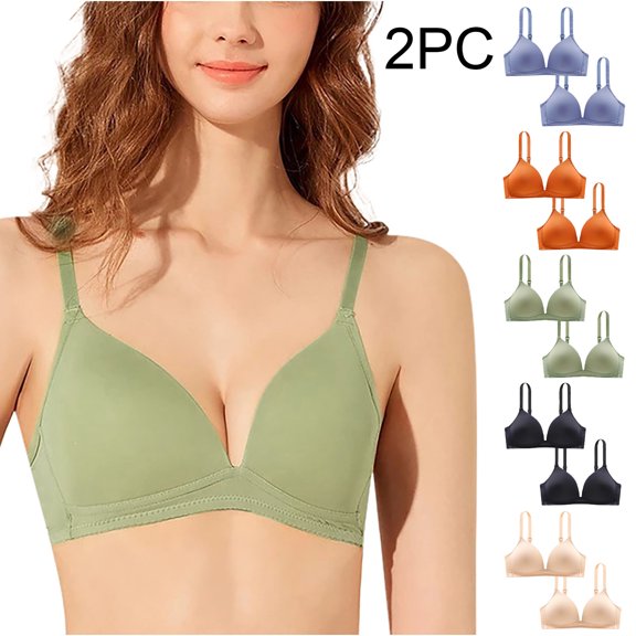 2PC Ladies Traceless No Steel Ring Thin Gathering Bra, Women's Seamless Underwear, Wirefree Comfortable Breathable Soft Support Bra for Daily Wear | TruBelle,Beige L