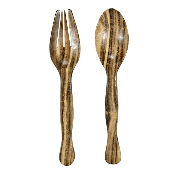 AeraVida Exquisite Curved Salad Mixer Spoon and Fork Brown Rain Tree Wooden Set