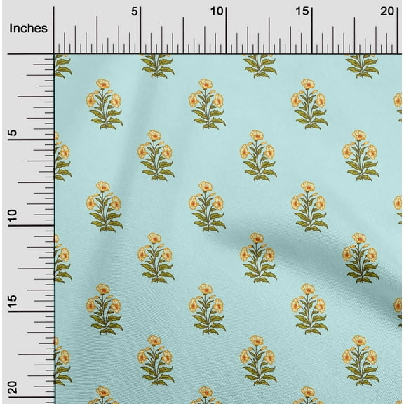 oneOone Cotton Poplin Twill Pastel Mint Fabric Stripe & Floral Block Sewing Craft Projects Fabric Prints By Yard 56 Inch Wide