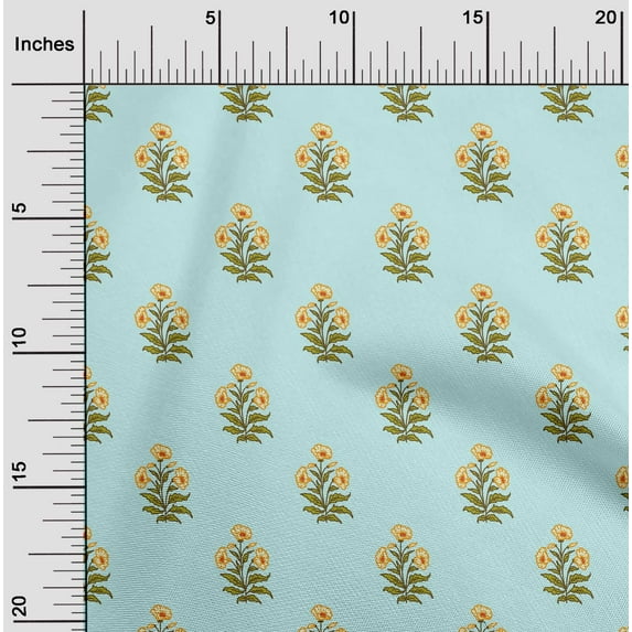 oneOone Viscose Chiffon Pastel Mint Fabric Stripe & Floral Block Craft Projects Decor Fabric Printed By The Yard 42 Inch Wide