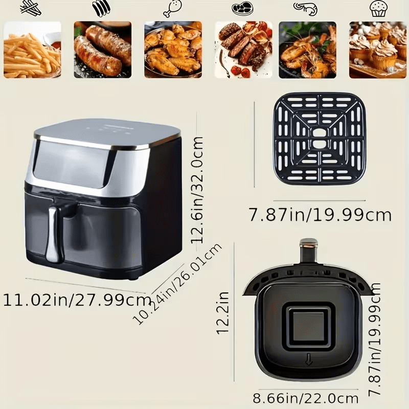 PDstation Air Fryer, 10L Capacity, 1-Basket, Air Fry, One-Touch Presets, Non-Stick, Dishwasher Safe，360° Rapid Cooking, 1400 Watt Power, Adjustable Temperature, Touch Panel Control